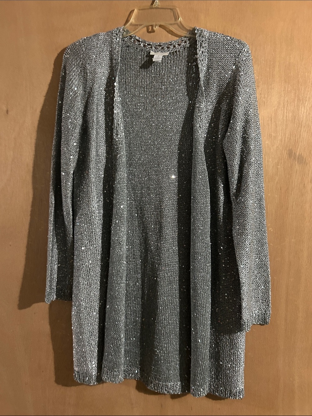 Chico’s Silver Sparkle Open-Front Women's Sweater Cardigan